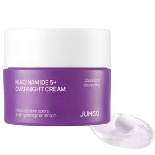 JUMISO Niacinamide 5+ Overnight Cream in a 50ml jar, creamy skincare product with a smooth texture and white packaging