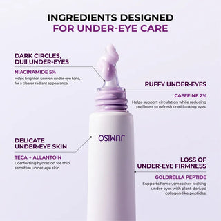 JUMISO Niacinamide 5+ dark circle correcting eye cream in a 15ml tube, featuring a sleek design and applicator tip.