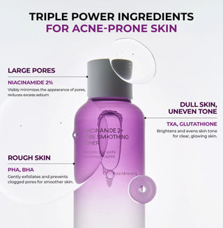 JUMISO Niacinamide 2+ Pore Smoothing Toner in 205ml bottle, showing clear liquid and sleek packaging with product label.