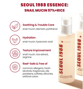 KSECRET Seoul 1988 ESSENCE: Snail Mucin 97% + Rice 100mL - Kbeauty Canada