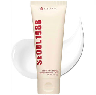 KSECRET Seoul 1988 Snail Cream with 93% snail mucin and rice extract, 100ml jar for nourishing skin care.