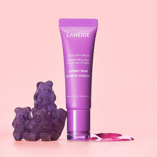 Laneige Lip Glowy Balm in one of five varieties, featuring smooth, moisturizing lip balm packaging with a glossy finish.
