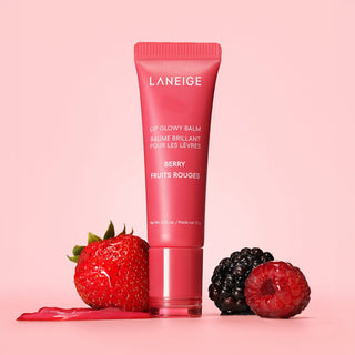 Laneige Lip Glowy Balm in a sleek container, showcasing the hydrating lip balm designed for smooth, glossy lips.