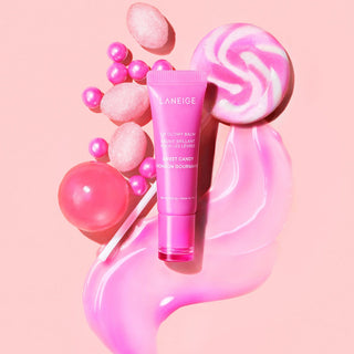 Laneige Lip Glowy Balm in various shades, featuring smooth, glossy texture and moisturizing formula for soft, hydrated lips.