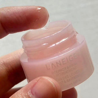 Laneige Bouncy & Firm Lip Treatment mini sample jar showing the branded lip care product with a sleek design.