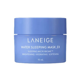 Laneige Water Sleeping Mask EX sample in 15ml jar, hydrating moisturizer with blue gel texture for overnight skin hydration.