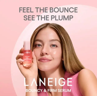 Mini sample of Laneige Bouncy & Firm Serum, showcasing the small vial with the serum inside and the product label.