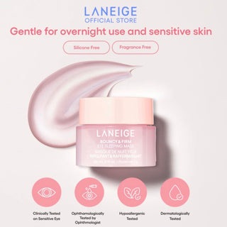 Laneige Bouncy & Firm Eye Sleeping Mask Mini sample jar showing the small, round container with white and blue packaging.
