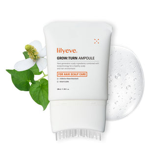 Lilyeve Grow Turn Exosome Brush Ampoule 100ml bottle with pump and clear packaging, highlighting skincare ampoule for rejuvenation.