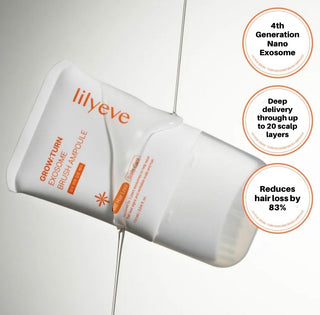 Lilyeve Grow Turn Exosome Brush Ampoule in a 30mL or 100mL bottle, featuring a sleek design for nourishing skincare.