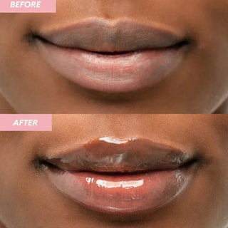 Apieu Honey & Milk Lip Oil with mint, 5g, featuring glossy lip application in a sleek tube, highlighting nourishing ingredients.