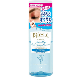 Mandom Bifesta Eye Makeup Remover 145mL bottle with clear liquid and flip cap, designed for gentle eye makeup removal.