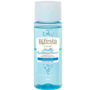 Mandom Bifesta Eye Makeup Remover 145mL bottle with clear liquid, designed to gently remove eye makeup.