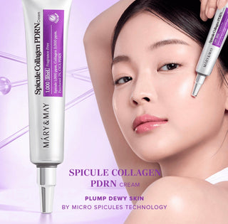 Mary&May Spicule Collagen PDRN 1000 Shot cream jar, close-up of the 15g container with product label visible.