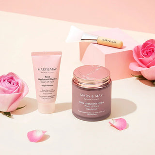 Mary&May Rose Hyaluronic Hydra Wash Off Pack in a 30g jar, featuring a pink rose-themed skincare mask for hydration and refreshment.
