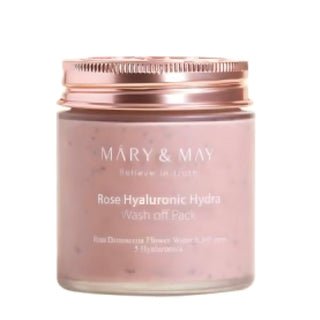 Mary&May Rose Hyaluronic Hydra Wash Off Pack in a 30g jar, featuring a pink rose-infused skincare mask with hydrating hyaluronic acid.