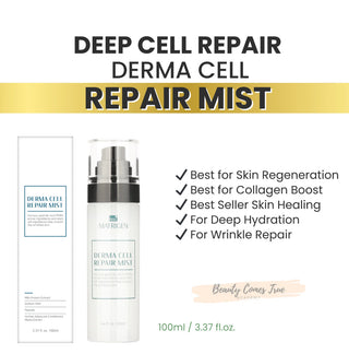 Matrigen Derma Cell Repair Mist in a spray bottle, hydrating face mist with a clear liquid, designed for skin rejuvenation and hydration.