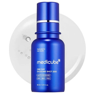 Medicube One Day Exosome Shot Pore Ampoule 2000, 30mL, clear bottle with dropper for skincare treatment.