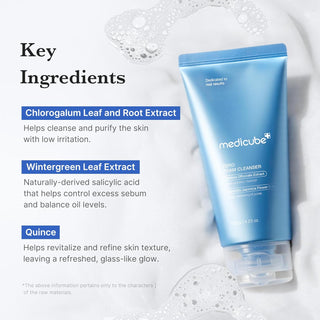 Medicube Zero Foam Cleanser 120g, gentle foaming facial cleanser in a white tube with blue accents, suitable for daily skincare.