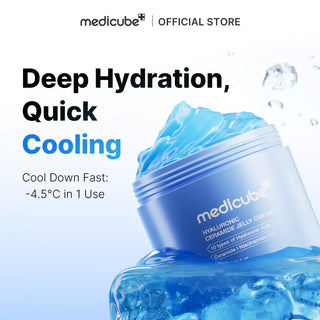 Medicube Hyaluronic Ceramide Jelly Cream 50ml jar showing smooth, hydrating cream with a clean, minimalist packaging design.