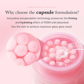 Medicube PDRN Pink Collagen Capsule Cream, 55g, in a jar showing the pink cream with capsule design for skin rejuvenation.