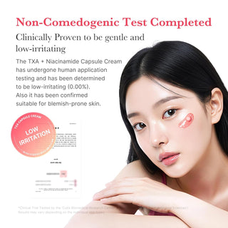 Medicube TXA Niacinamide Capsule Cream 55g jar with cream capsules, showcasing the skincare product in a clean, minimalist setting.