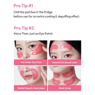Medicube PDRN Pink Collagen Jelly Eye Mask in a pouch, showing a close-up of the hydrating jelly eye mask with pink tint