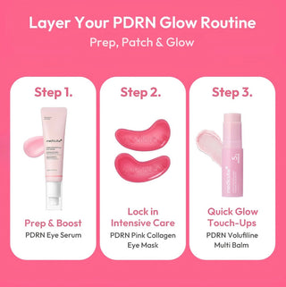 Medicube PDRN Pink Collagen Jelly Eye Mask in a pouch, showing a soft pink gel mask for eye skincare treatment.
