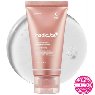 Medicube Collagen Night Wrapping Mask in a 75mL jar, smooth cream texture ideal for nighttime facial skincare.