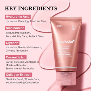 Medicube Collagen Night Wrapping Mask for face, 75mL, soothing overnight skincare in a jar with a creamy texture.