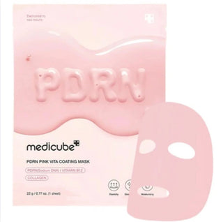 Medicube PDRN Pink Vita Coating Mask, a face sheet mask with pink coating, designed for skincare and skin revitalization.