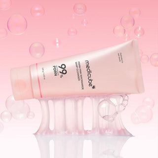 Medicube Pdrn Pink Niacinamide Whip Cleanser 120g, facial cleanser with pink packaging, creamy texture, and gentle cleansing action.