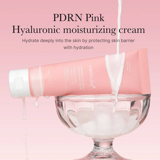 Medicube PDRN Pink Hyaluronic Moisturizing Cream in a 50mL jar, showcasing a pink facial cream with a smooth texture.