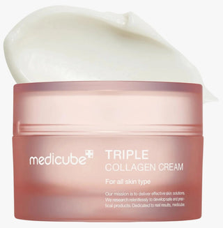 Medicube Triple Collagen Cream 4.0 facial cream in a 50mL jar, featuring a smooth, hydrating texture and collagen-infused skincare.