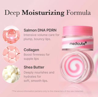 Medicube PDRN Lip Sleeping Mask 10g showing the jar with a pink lid and smooth lip mask inside, designed for overnight lip care.