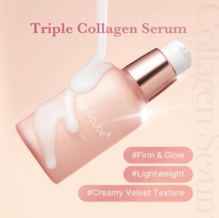 Medicube Triple Collagen Serum 4.0 in 55mL bottle, a nourishing skincare serum with collagen for skin elasticity and hydration.