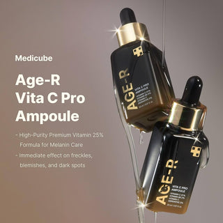 Medicube AGE-R Vita C Pro Ampoule serum in a 20ml bottle, featuring brightening and anti-aging skincare benefits.