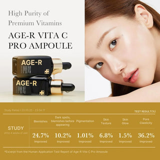 Medicube AGE-R Vita C Pro Ampoule serum in a 20mL bottle, featuring vitamin C for brightening and skin revitalization.