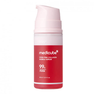 Medicure PDRN Pink Collagen Bubble Serum in 95mL bottle, featuring a pink label and pump dispenser for skincare application