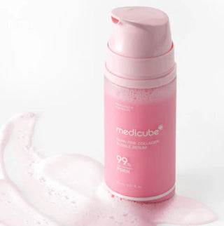 Medicube PDRN Pink Collagen Bubble Serum bottle, showing the 95mL packaging and vibrant pink design.