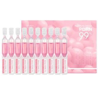 Set of 10 Medicube PDRN Pink One Day Serums in small bottles, featuring pink packaging and dropper applicators for skincare.