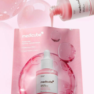 Medicube PDRN Pink Peptide Serum Mask sheet with pink-tinted serum for nourishing and hydrating skin care.
