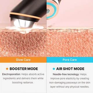 Medicube Age-R Booster Pro skincare tool in pink, designed for facial rejuvenation and skin tightening.