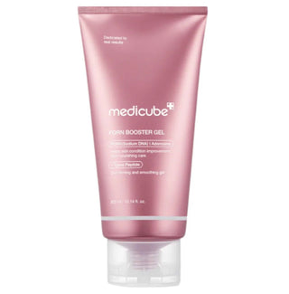 Medicube PDRN Booster Gel 300mL in a clear tube, showcasing its soothing gel texture and packaging design.