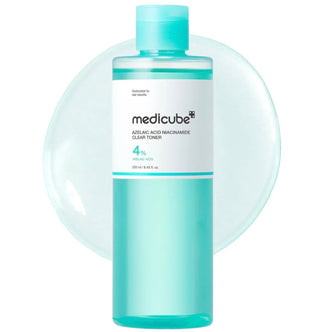Medicube Azelaic Acid Niacinamide Clear Toner 250mL bottle with clear liquid and white cap, designed for skincare.