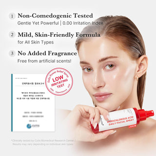 Medicube Hypochlorous Acid Daily Facial Spray toner in a 125mL bottle, featuring a transparent mist spray for skincare.