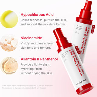 Medicube Hypochlorous Acid Daily Facial Spray toner in a 125mL bottle, featuring a spray nozzle and clear label.