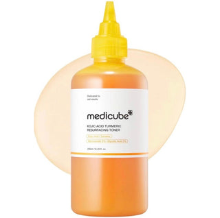 Medicube Kojic Acid Turmeric Resurfacing Toner in a 250mL bottle, showing the product label and packaging.