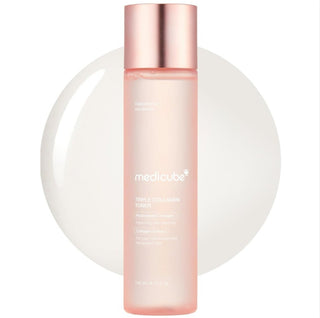 Medicube Triple Collagen Toner 4.0 in a 140mL bottle, showcasing the skincare product with a minimalist label design.