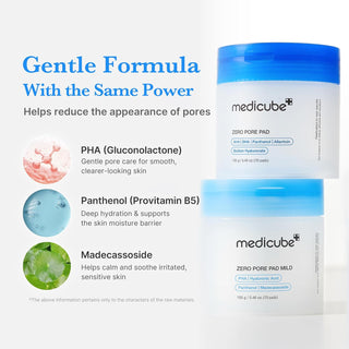 Medicube Zero Pore Pad Mild toner pads, 70-piece pack, with soft, textured pads for pore cleansing and gentle exfoliation.